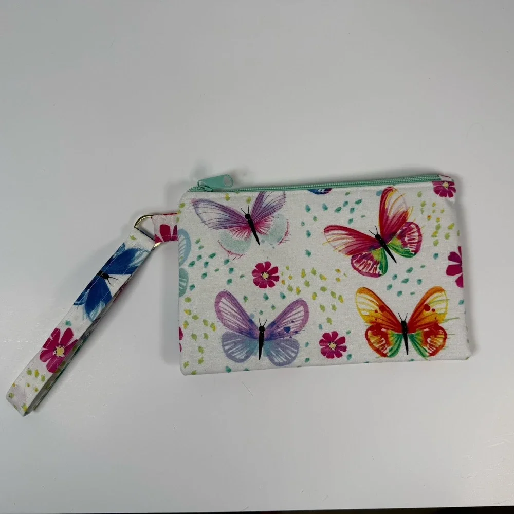 Handmade‎ Wristlet Zipper Pouch Purse Clutch Lightweight Strap New Butterfly